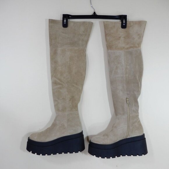 Free People London Calling Wedge Over-the-Knee Boots Size 37 7 Stone Suede NEW - Picture 6 of 15